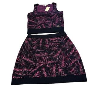 Michael Kors top skirt sweater set new pink black botanical preppy small Medium